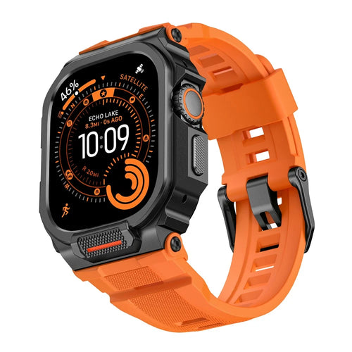 Silicone Strap with Watch Case for Apple Watch Ultra 3 49mm / 2 49mm / Ultra 49mm Replacement Watch Band - Black / Orange - 1