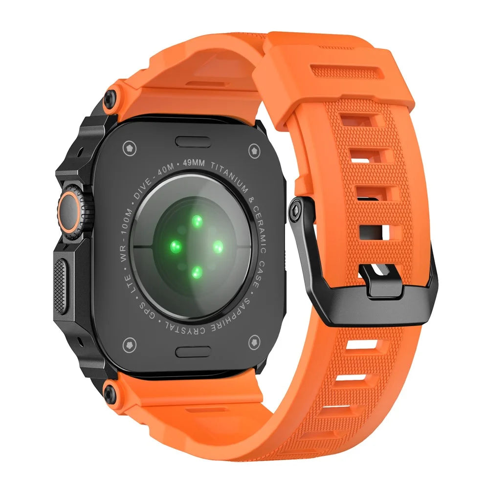 Silicone Strap with Watch Case for Apple Watch Ultra 3 49mm / 2 49mm / Ultra 49mm Replacement Watch Band - Black / Orange - 2