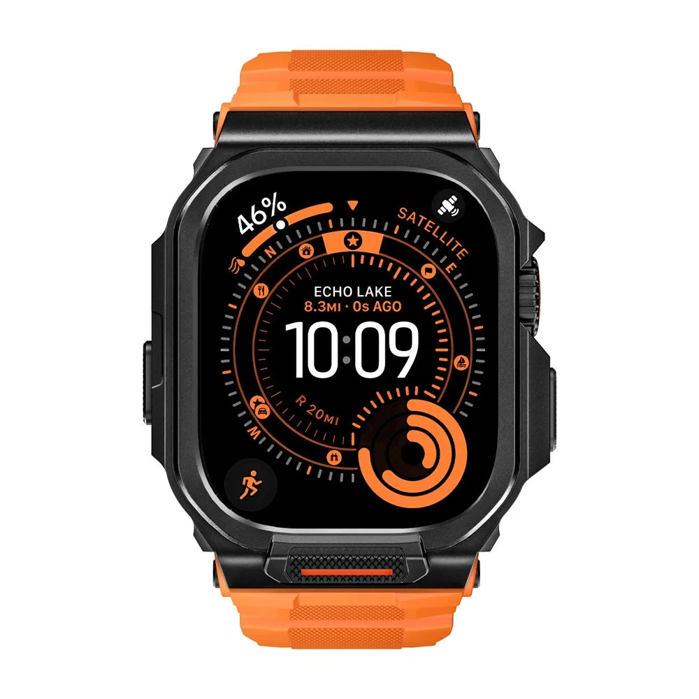 Silicone Strap with Watch Case for Apple Watch Ultra 3 49mm / 2 49mm / Ultra 49mm Replacement Watch Band - Black / Orange - 3
