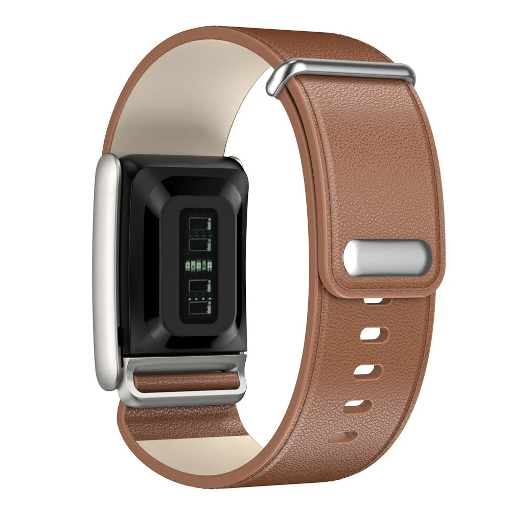 For WHOOP 5.0 Leather Watch Band with Button Buckle Fitness Tracker Adjustable Strap - Brown - 2