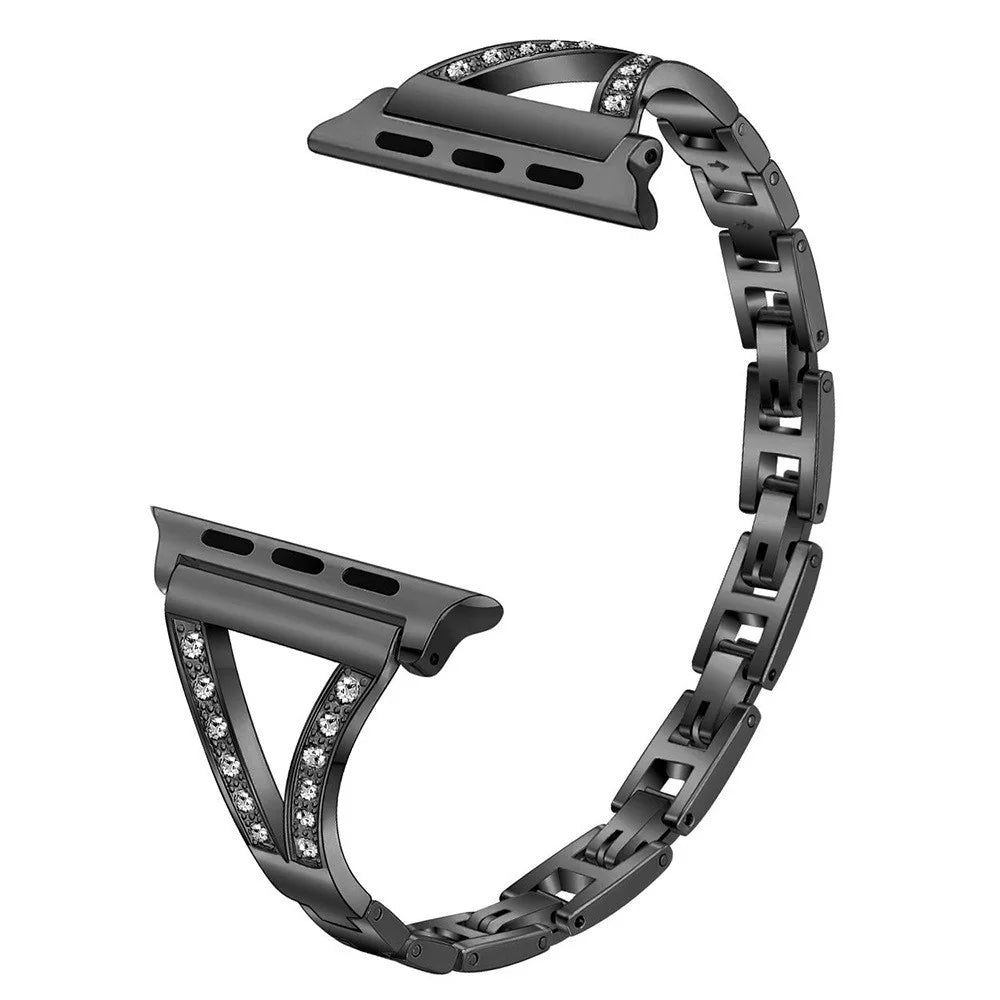 Aluminum Alloy Rhinestone Decor Watch Band Strap for Apple Watch Series 11 10 42mm / 9 8 7 41mm / SE3 SE2 SE 6 5 4 40mm / 3 2 1 38mm - Black Blue - 1