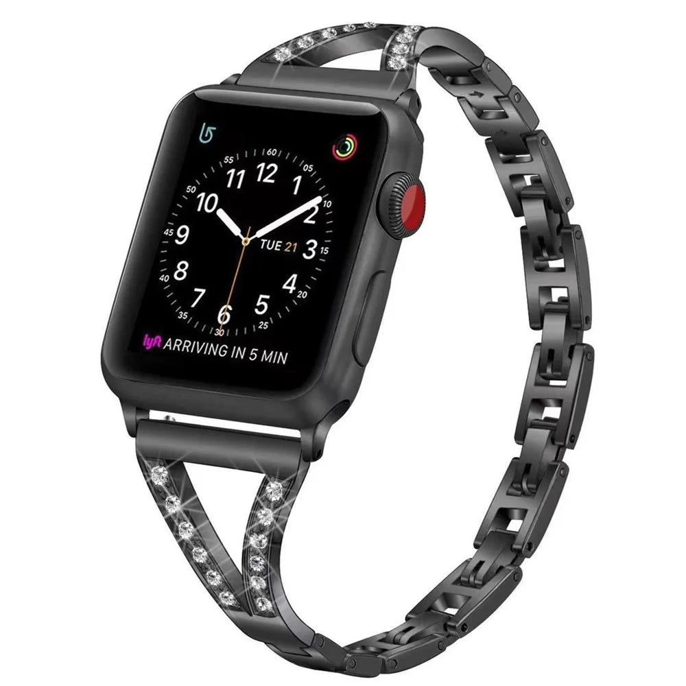 Aluminum Alloy Rhinestone Decor Watch Band Strap for Apple Watch Series 11 10 42mm / 9 8 7 41mm / SE3 SE2 SE 6 5 4 40mm / 3 2 1 38mm - Black Blue - 2
