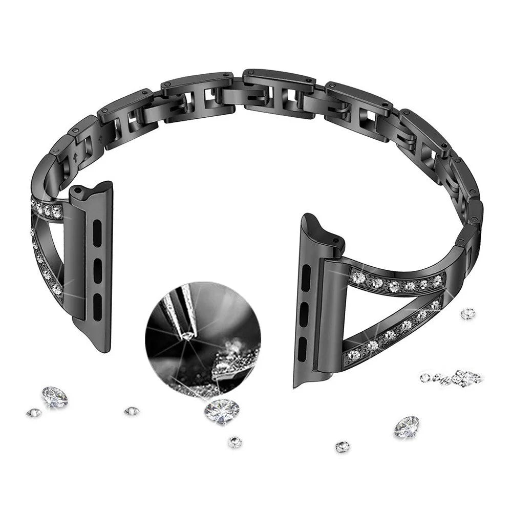 Aluminum Alloy Rhinestone Decor Watch Band Strap for Apple Watch Series 11 10 42mm / 9 8 7 41mm / SE3 SE2 SE 6 5 4 40mm / 3 2 1 38mm - Black Blue - 3
