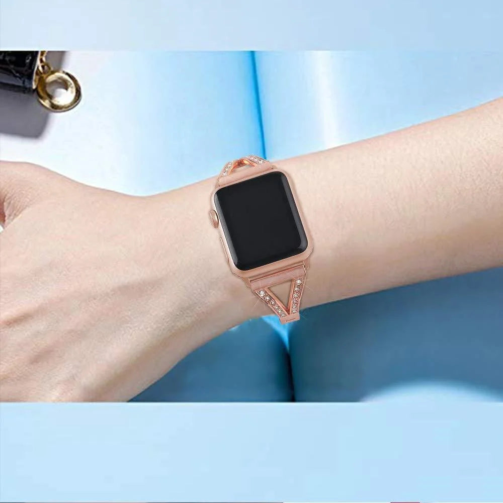 Aluminum Alloy Rhinestone Decor Watch Band Strap for Apple Watch Series 11 10 42mm / 9 8 7 41mm / SE3 SE2 SE 6 5 4 40mm / 3 2 1 38mm - Black Blue - 4