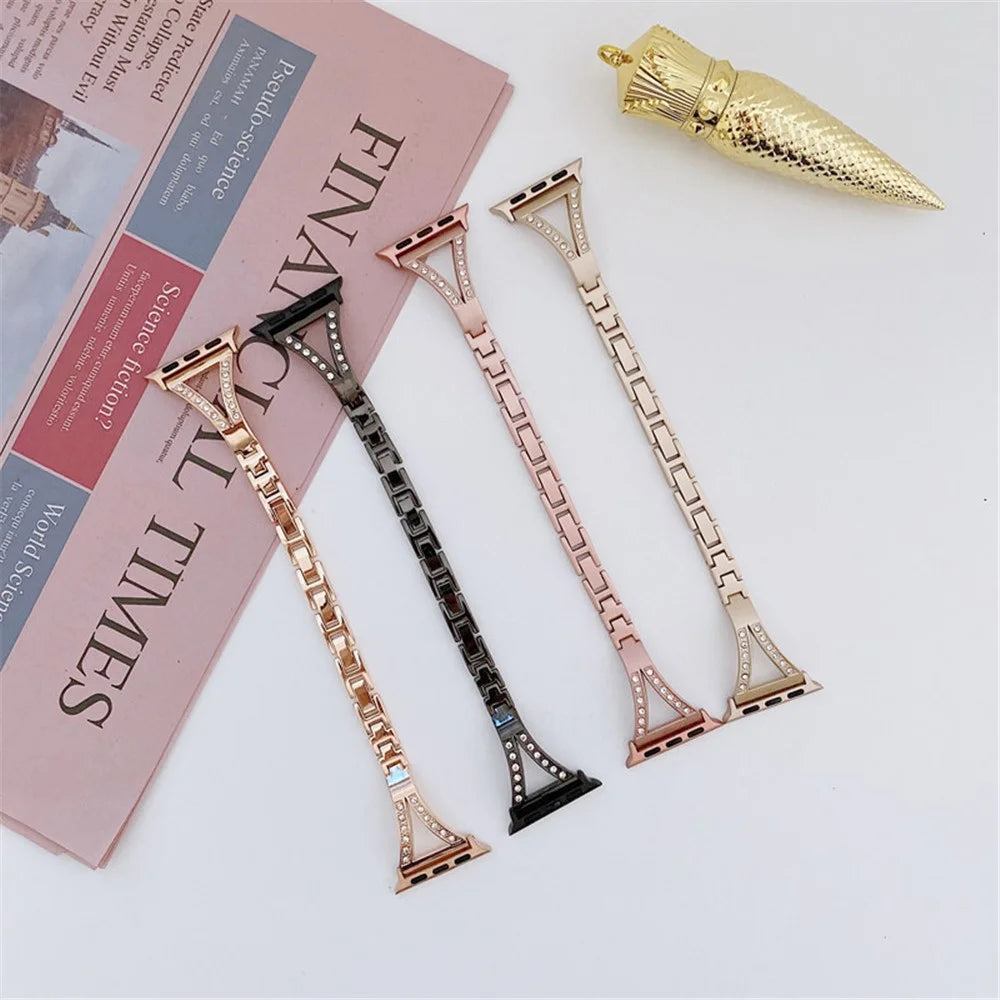 Aluminum Alloy Rhinestone Decor Watch Band Strap for Apple Watch Series 11 10 42mm / 9 8 7 41mm / SE3 SE2 SE 6 5 4 40mm / 3 2 1 38mm - Black Blue - 6