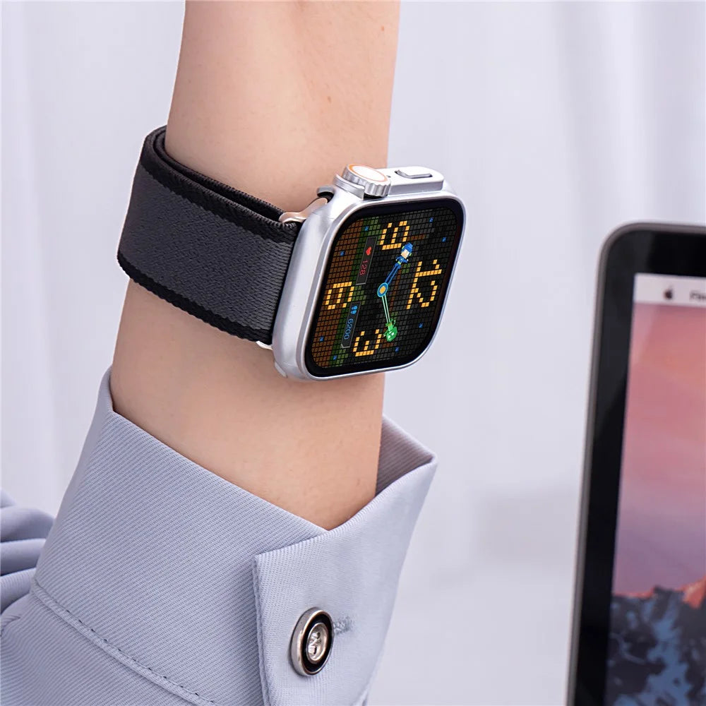 Replacement Strap for Apple Watch Series 11 10 42mm  /  9 8 7 41mm  /  SE3 SE2 SE 6 5 4 40mm  /  3 2 1 38mm Z-Shaped Magnetic Clasp Nylon Watch Band - Orange+Black - 3