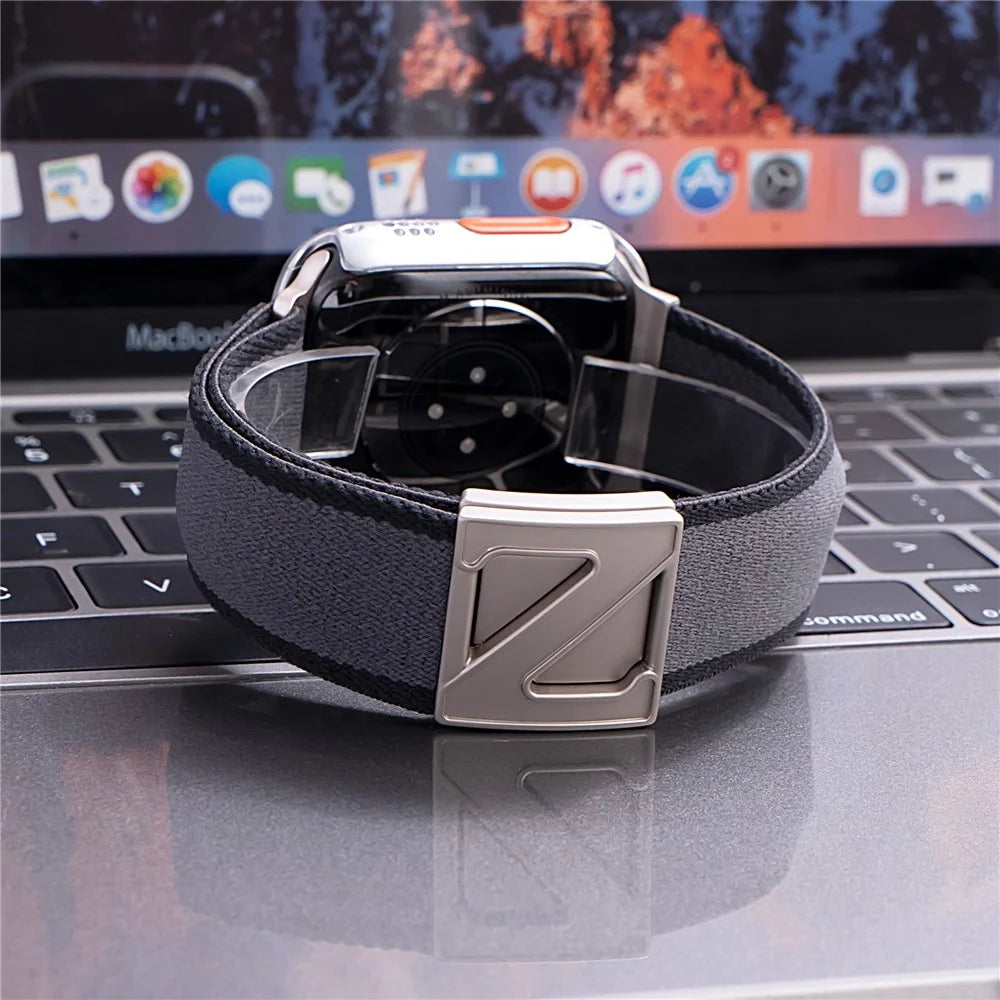 Replacement Strap for Apple Watch Series 11 10 42mm  /  9 8 7 41mm  /  SE3 SE2 SE 6 5 4 40mm  /  3 2 1 38mm Z-Shaped Magnetic Clasp Nylon Watch Band - Orange+Black - 4