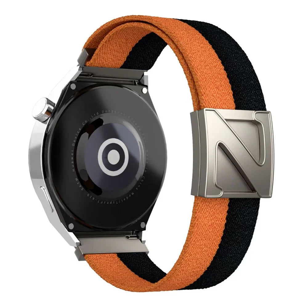 22mm Replacement Strap for Huawei Watch GT 5 Pro / 5 / 4 46mm / Watch 4 Z-Shaped Magnetic Clasp Nylon Watch Band - Orange+Black - 1