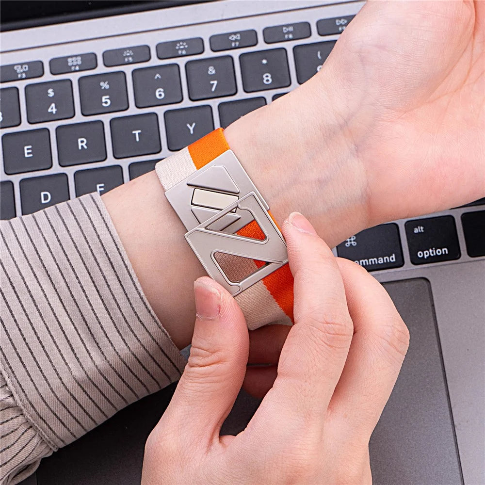 22mm Replacement Strap for Huawei Watch GT 5 Pro / 5 / 4 46mm / Watch 4 Z-Shaped Magnetic Clasp Nylon Watch Band - Orange+Black - 2