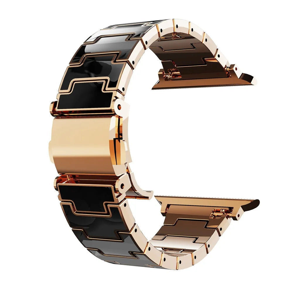 Luxury Look Watch Band For Apple Watch Series 11 10 42mm  /  9 8 7 41mm  /  SE3 SE2 SE 6 5 4 40mm  /  3 2 1 38mm Electroplating PC Wrist Strap with Stainless Steel Buckle - Black - 1
