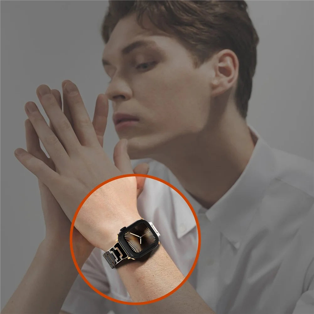 Luxury Look Watch Band For Apple Watch Series 11 10 42mm  /  9 8 7 41mm  /  SE3 SE2 SE 6 5 4 40mm  /  3 2 1 38mm Electroplating PC Wrist Strap with Stainless Steel Buckle - Black - 3