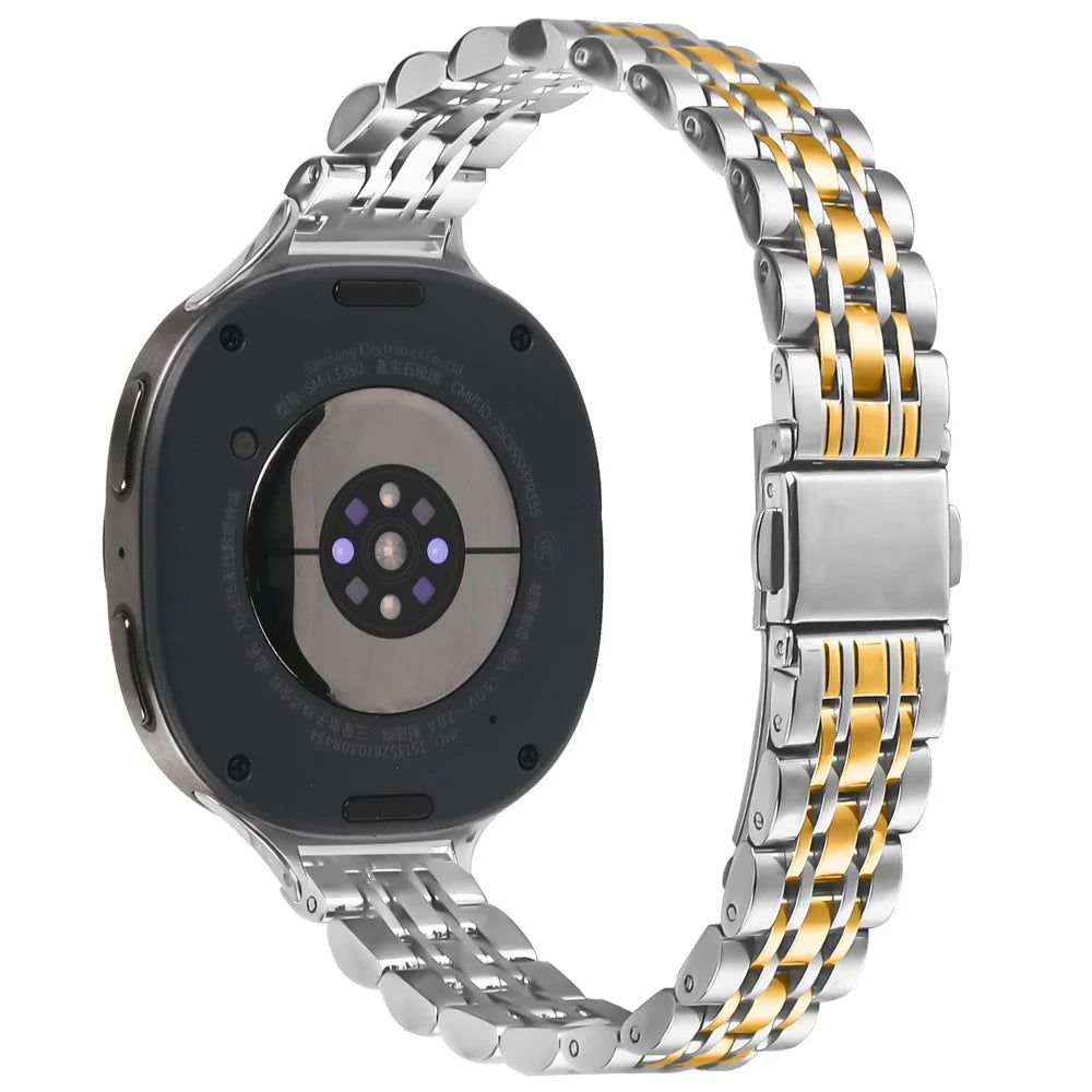 Watch Band For Samsung Galaxy Watch8 40mm 44mm / Watch8 Classic 46mm , Slim 7-Bead Electroplated Stainless Steel Strap - Silver / Gold - 1
