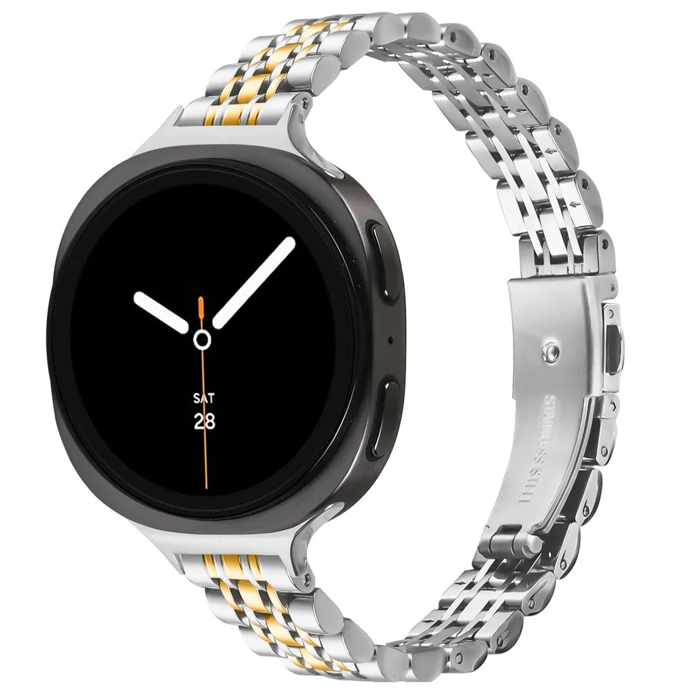 Watch Band For Samsung Galaxy Watch8 40mm 44mm / Watch8 Classic 46mm , Slim 7-Bead Electroplated Stainless Steel Strap - Silver / Gold - 2