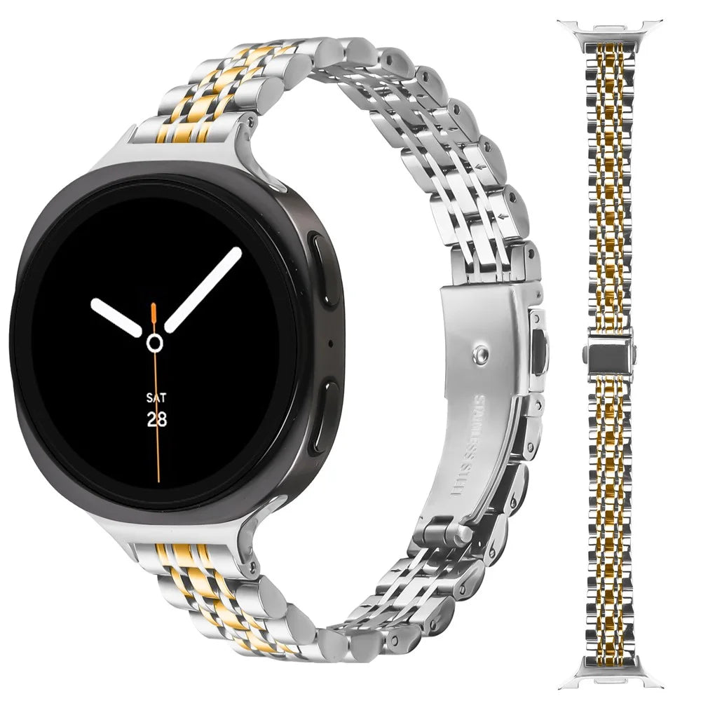 Watch Band For Samsung Galaxy Watch8 40mm 44mm / Watch8 Classic 46mm , Slim 7-Bead Electroplated Stainless Steel Strap - Silver / Gold - 3