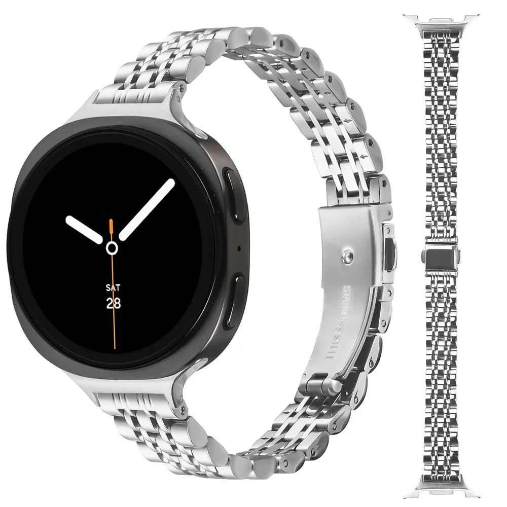 Watch Band For Samsung Galaxy Watch8 40mm 44mm / Watch8 Classic 46mm , Slim 7-Bead Stainless Steel Strap - Silver - 3