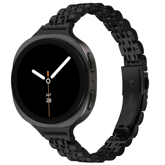 Watch Band For Samsung Galaxy Watch8 40mm 44mm / Watch8 Classic 46mm , Slim 7-Bead Stainless Steel Strap - Black - 2