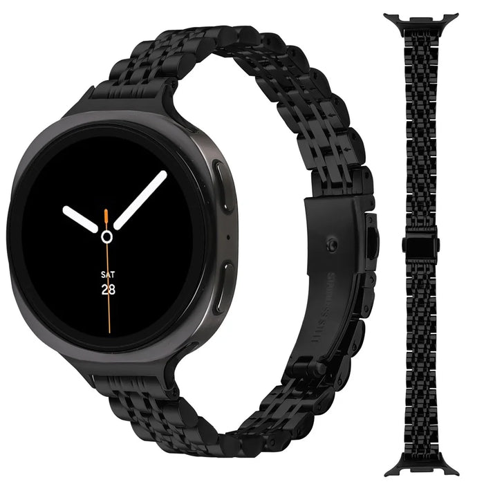 Watch Band For Samsung Galaxy Watch8 40mm 44mm / Watch8 Classic 46mm , Slim 7-Bead Stainless Steel Strap - Black - 3