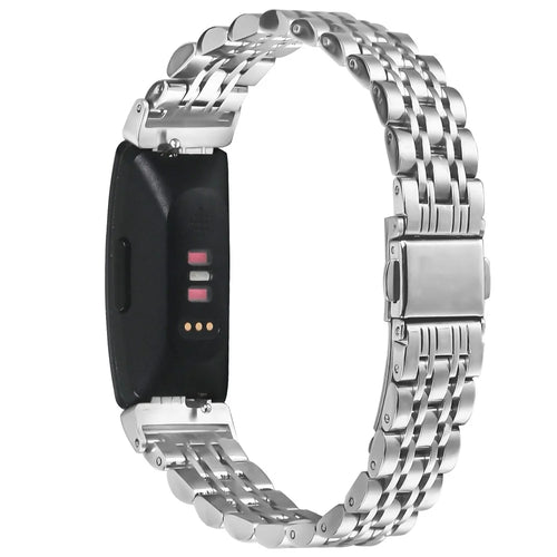 Watch Band For Fitbit Inspire / Inspire 2 / Inspire HR , Slim 7-Bead Stainless Steel Strap - Silver - 1