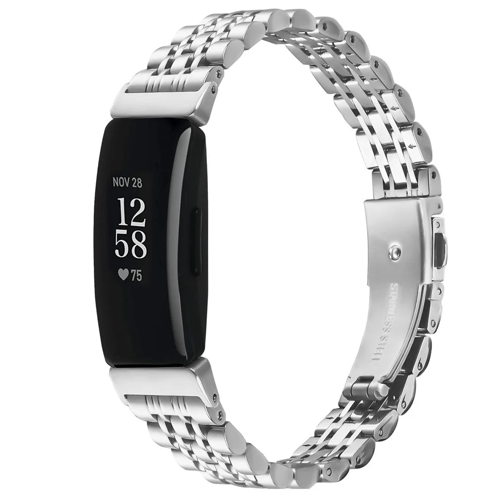 Watch Band For Fitbit Inspire / Inspire 2 / Inspire HR , Slim 7-Bead Stainless Steel Strap - Silver - 2