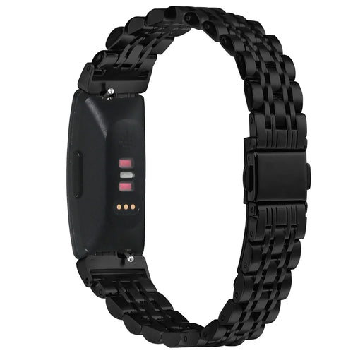 Watch Band For Fitbit Inspire / Inspire 2 / Inspire HR , Slim 7-Bead Stainless Steel Strap - Black - 1