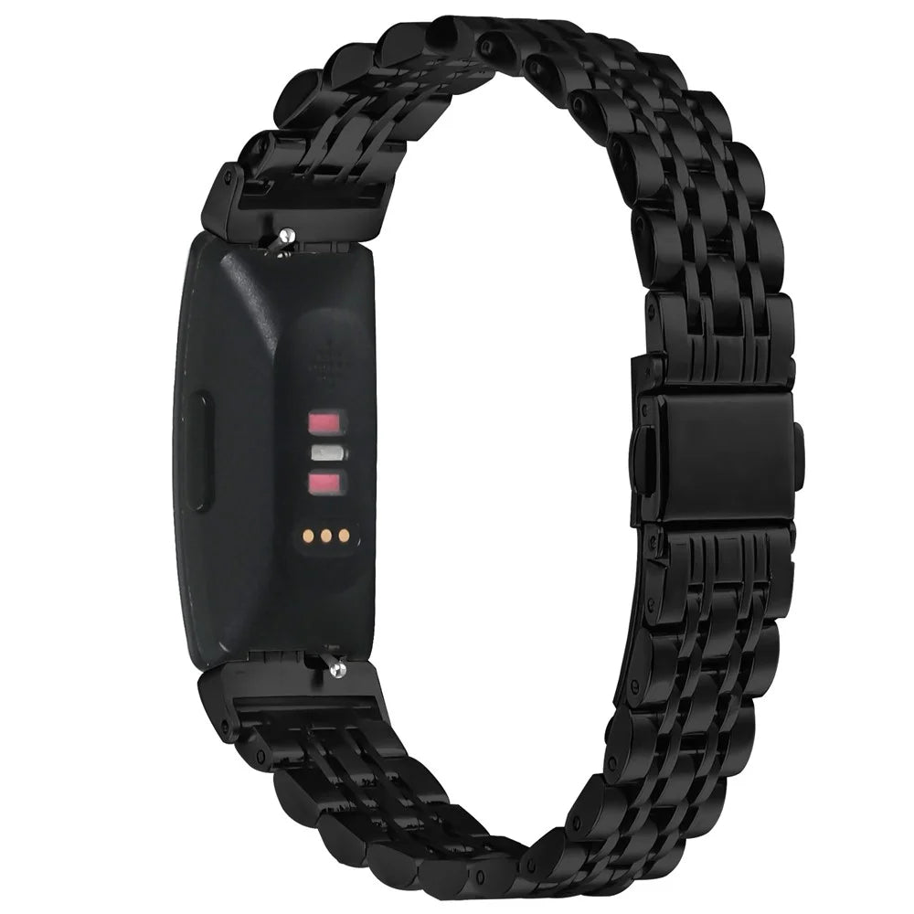 Watch Band For Fitbit Inspire / Inspire 2 / Inspire HR , Slim 7-Bead Stainless Steel Strap - Black - 1