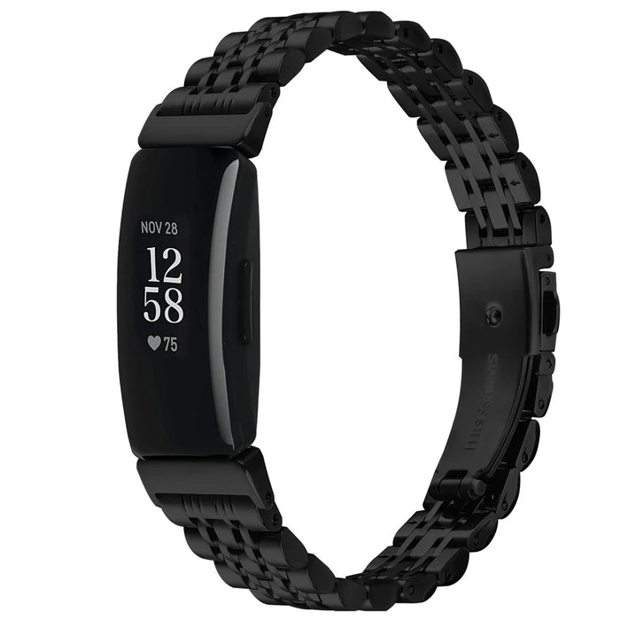 Watch Band For Fitbit Inspire / Inspire 2 / Inspire HR , Slim 7-Bead Stainless Steel Strap - Black - 2
