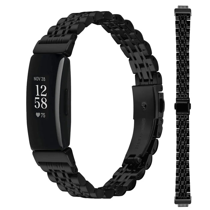 Watch Band For Fitbit Inspire / Inspire 2 / Inspire HR , Slim 7-Bead Stainless Steel Strap - Black - 3