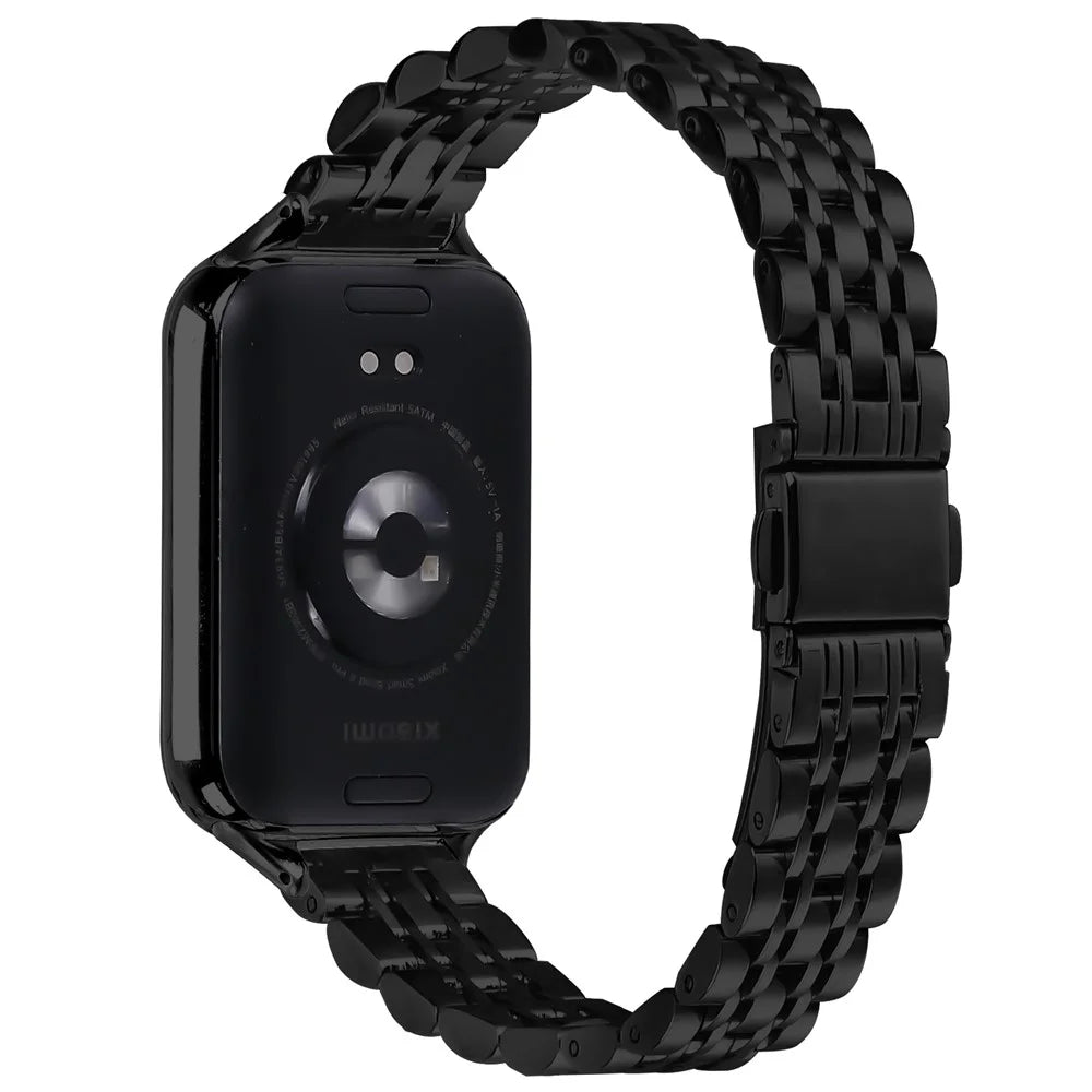 For Xiaomi Smart Band 10 Pro / 9 Pro / 8 Pro / Redmi Watch 6 / 5 / 4 Watch Band Slim 7-Bead Stainless Steel Strap - Black - 1