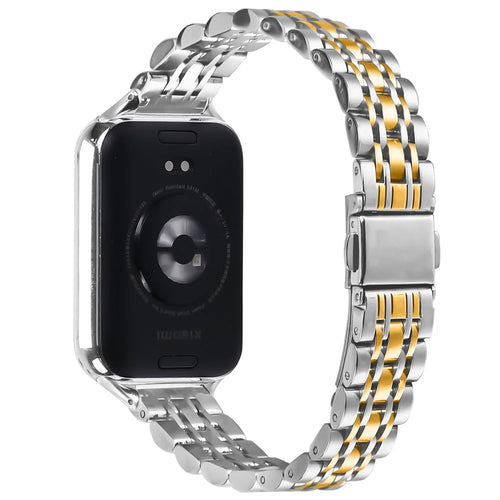 For Xiaomi Smart Band 10 Pro / 9 Pro / 8 Pro / Redmi Watch 6 / 5 / 4 Band Slim 7-Bead Electroplated Stainless Steel Watch Strap - Silver / Gold - 1