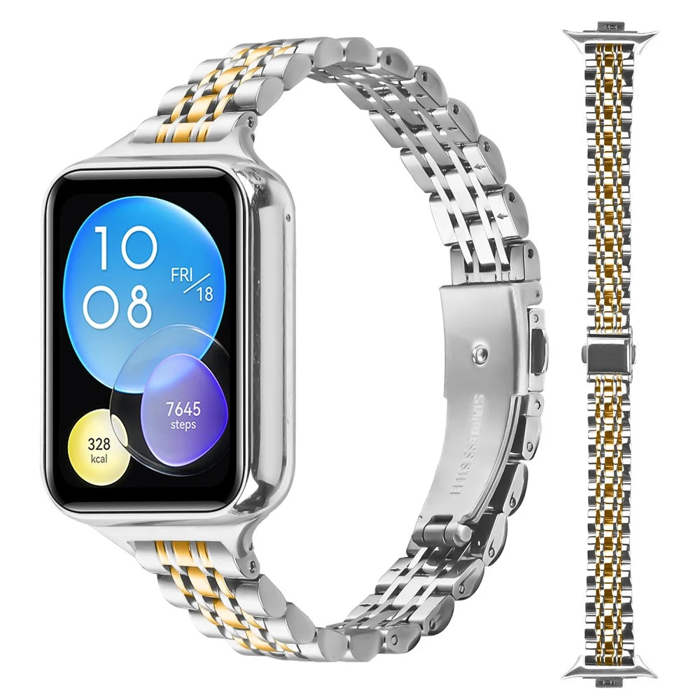 For Xiaomi Smart Band 10 Pro / 9 Pro / 8 Pro / Redmi Watch 6 / 5 / 4 Band Slim 7-Bead Electroplated Stainless Steel Watch Strap - Silver / Gold - 2