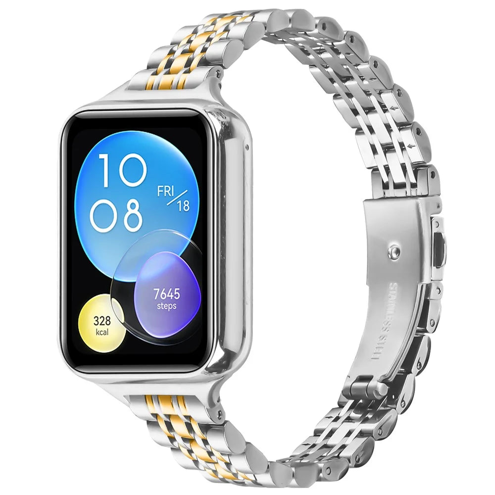 For Xiaomi Smart Band 10 Pro / 9 Pro / 8 Pro / Redmi Watch 6 / 5 / 4 Band Slim 7-Bead Electroplated Stainless Steel Watch Strap - Silver / Gold - 3