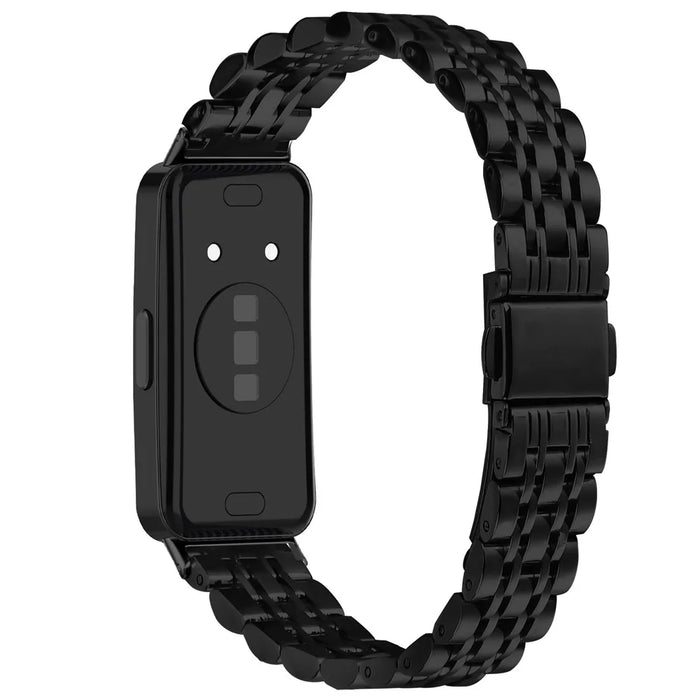 Watch Band For Huawei Band 10 / 9 / 8 , Slim 7-Bead Stainless Steel Strap - Black - 1