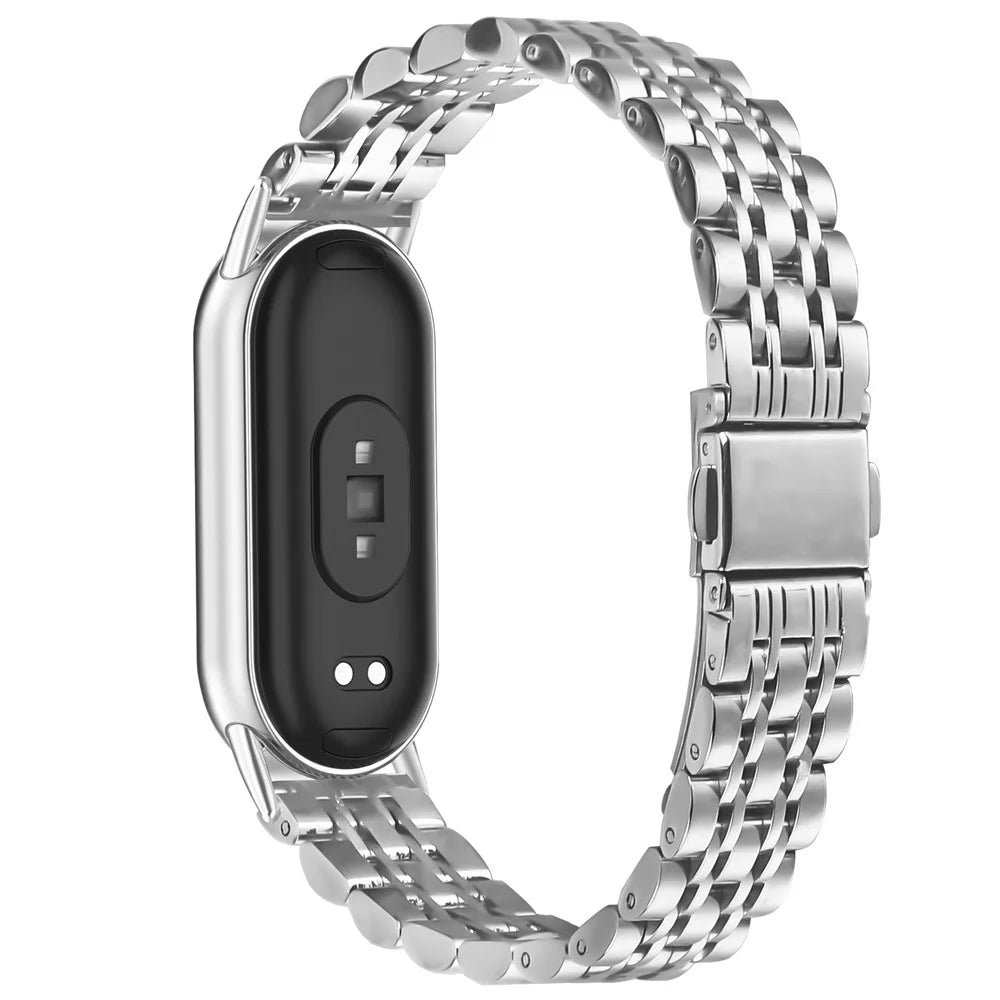 Watch Band For Xiaomi Smart Band 10 / 9 / 8 , Slim 7-Bead Stainless Steel Strap - Silver - 1