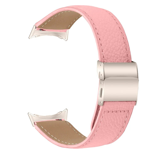 Wrist Strap For Google Pixel Watch 4 41mm / Watch 3 41mm / Watch 2 / Watch Genuine Leather Watch Band with Starlight Connector Turtle Back Buckle - Pink - 1