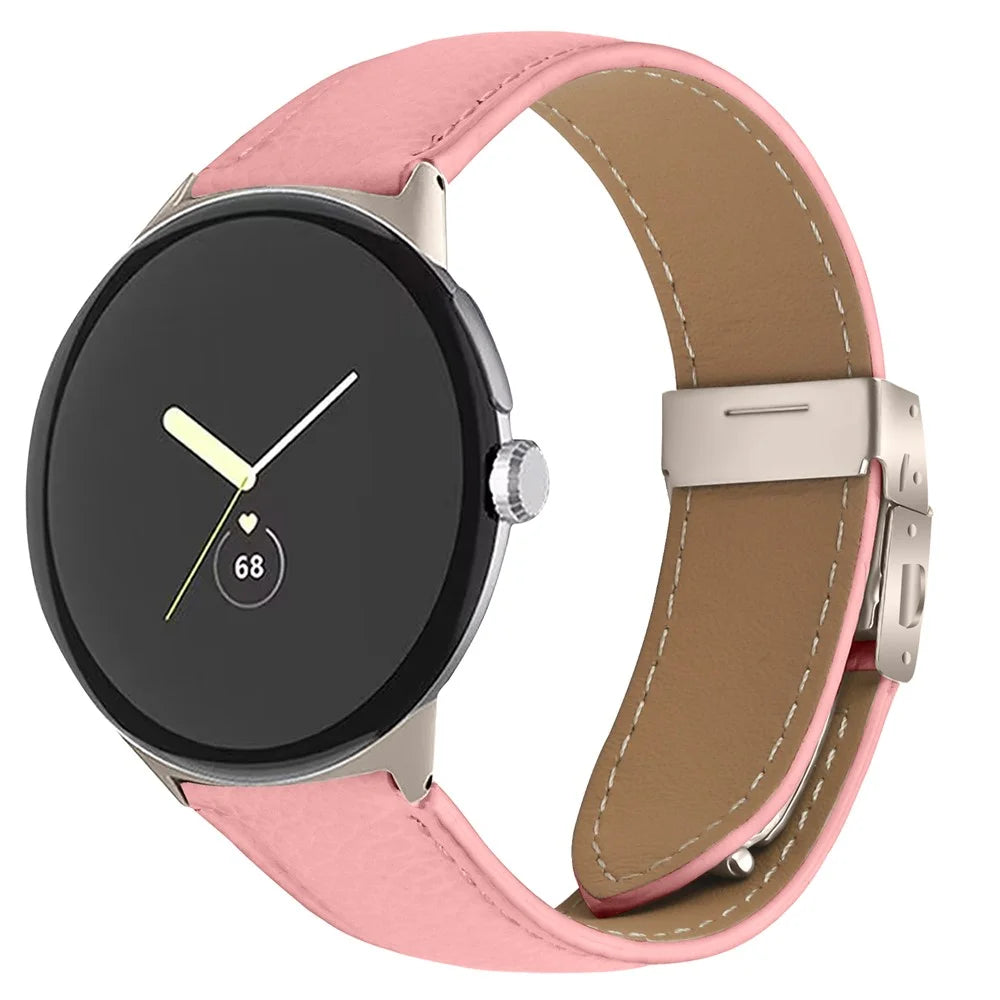 Wrist Strap For Google Pixel Watch 4 41mm / Watch 3 41mm / Watch 2 / Watch Genuine Leather Watch Band with Starlight Connector Turtle Back Buckle - Pink - 2