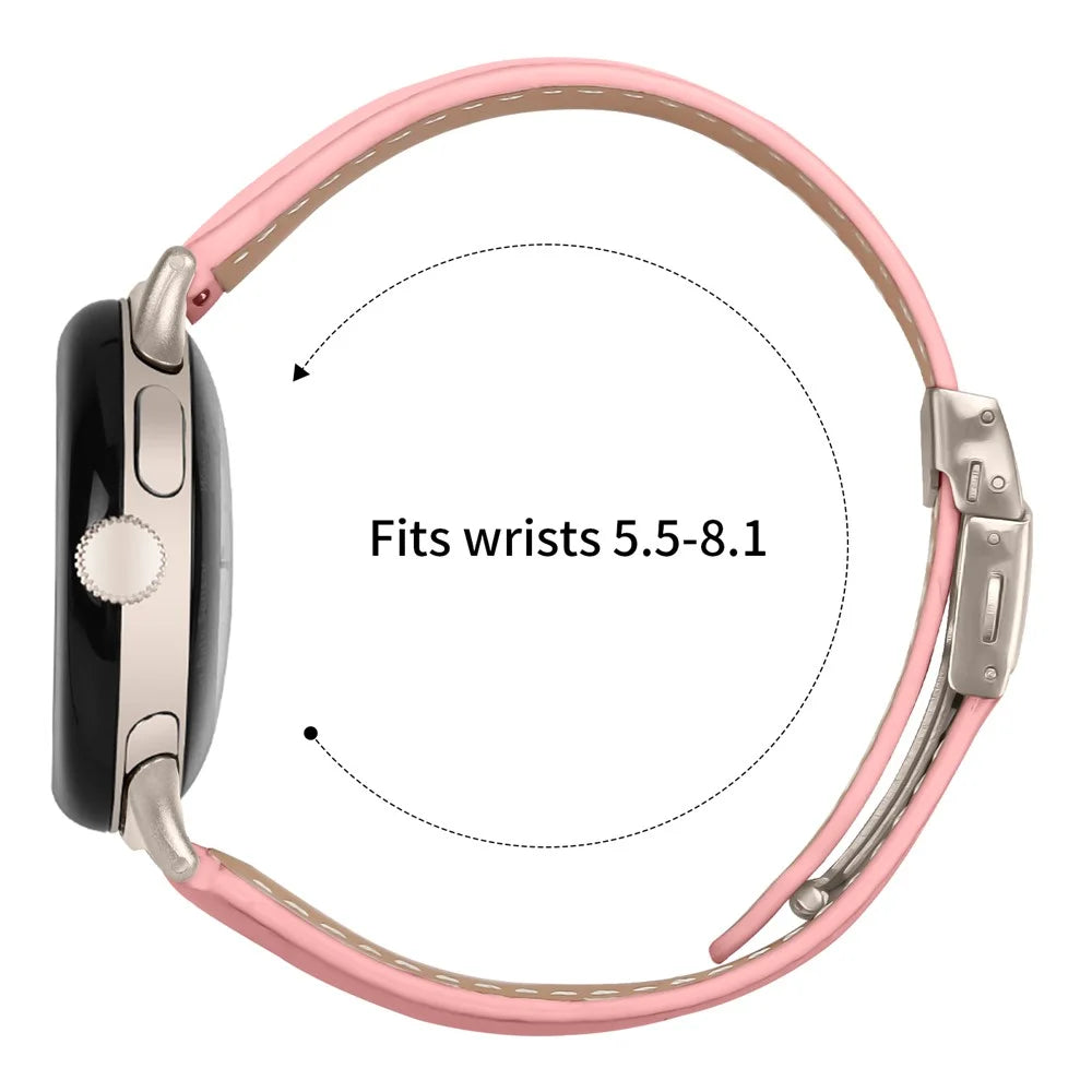 Wrist Strap For Google Pixel Watch 4 41mm / Watch 3 41mm / Watch 2 / Watch Genuine Leather Watch Band with Starlight Connector Turtle Back Buckle - Pink - 6
