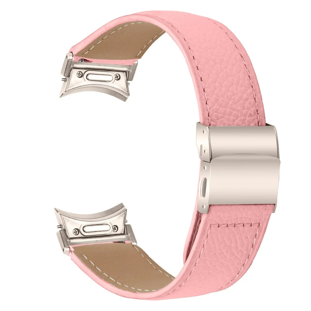 Wrist Strap with Starlight Quick Release Connector For Samsung Galaxy Watch4  /  Watch5 Genuine Leather Watch Band - Pink - 1