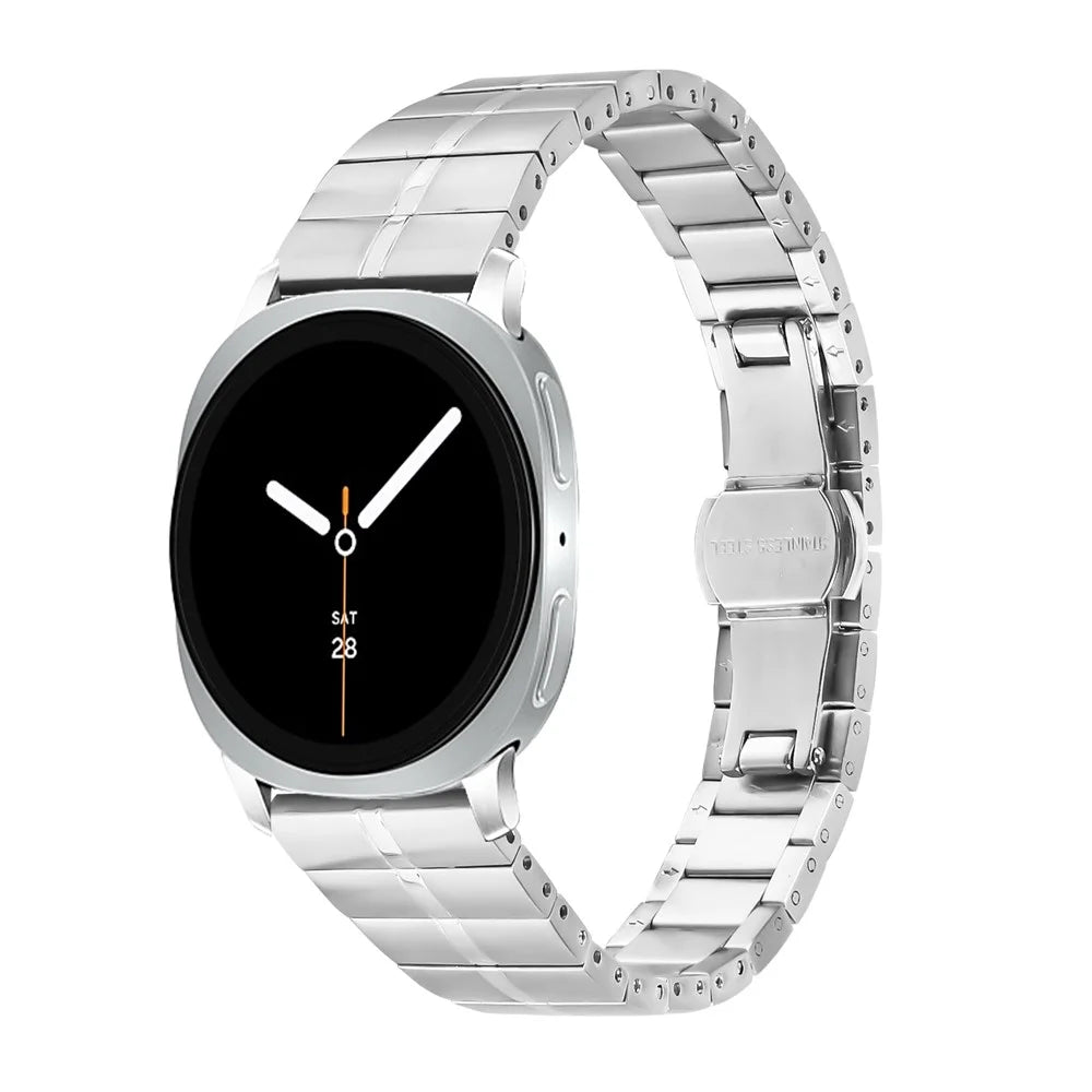 Watch Band For Samsung Galaxy Watch8 40mm 44mm / Watch8 Classic 46mm , Stainless Steel 1-Bead Slim Fit Strap - Silver - 2