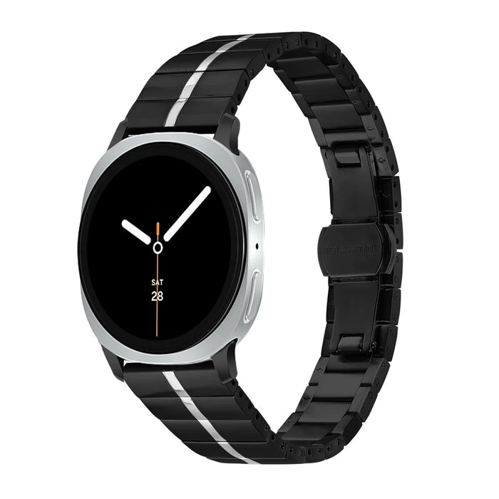 Watch Band For Samsung Galaxy Watch Ultra2 47mm / Watch Ultra (2025) 47mm / Watch Ultra 47mm , Electroplated Stainless Steel 1-Bead Slim Fit Strap - Black / Silver - 2