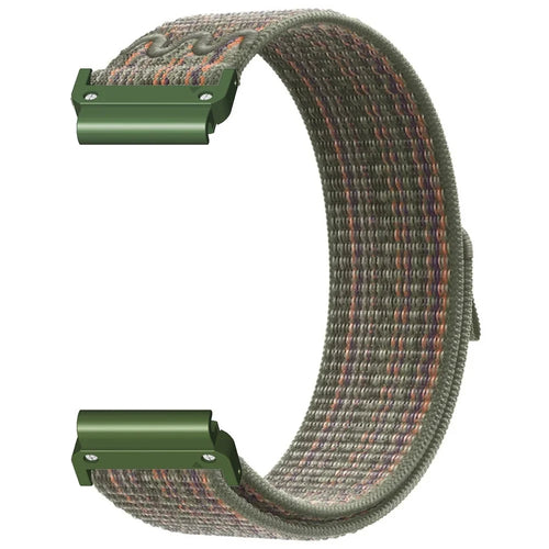 26mm Embroidered Nylon Strap for Garmin Fenix 8 51mm / 8 Pro 51mm / 7X / 6X Pro Replacement Loop Watch Band - Dark Green Orange - 1