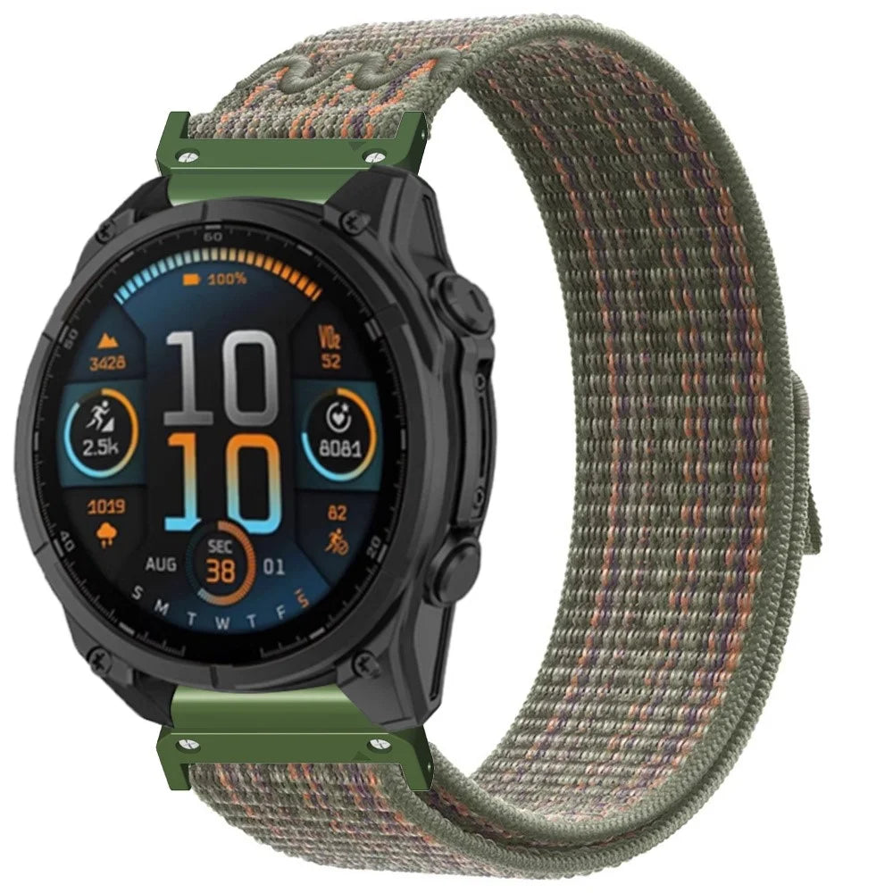 26mm Embroidered Nylon Strap for Garmin Fenix 8 51mm / 8 Pro 51mm / 7X / 6X Pro Replacement Loop Watch Band - Dark Green Orange - 2