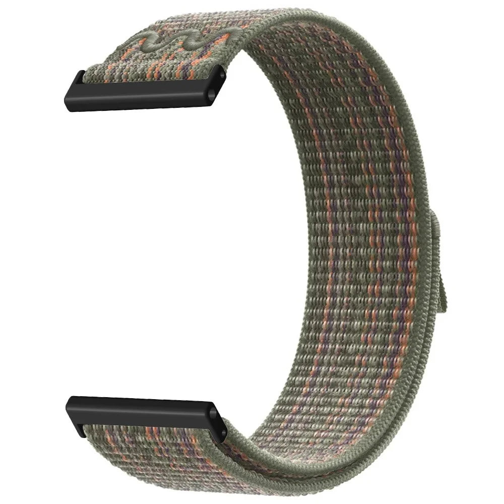 24mm Embroidered Nylon Strap for Coros Nomad / Suunto 9 / 7 / D5i Replacement Loop Watch Band - Dark Green Orange - 1