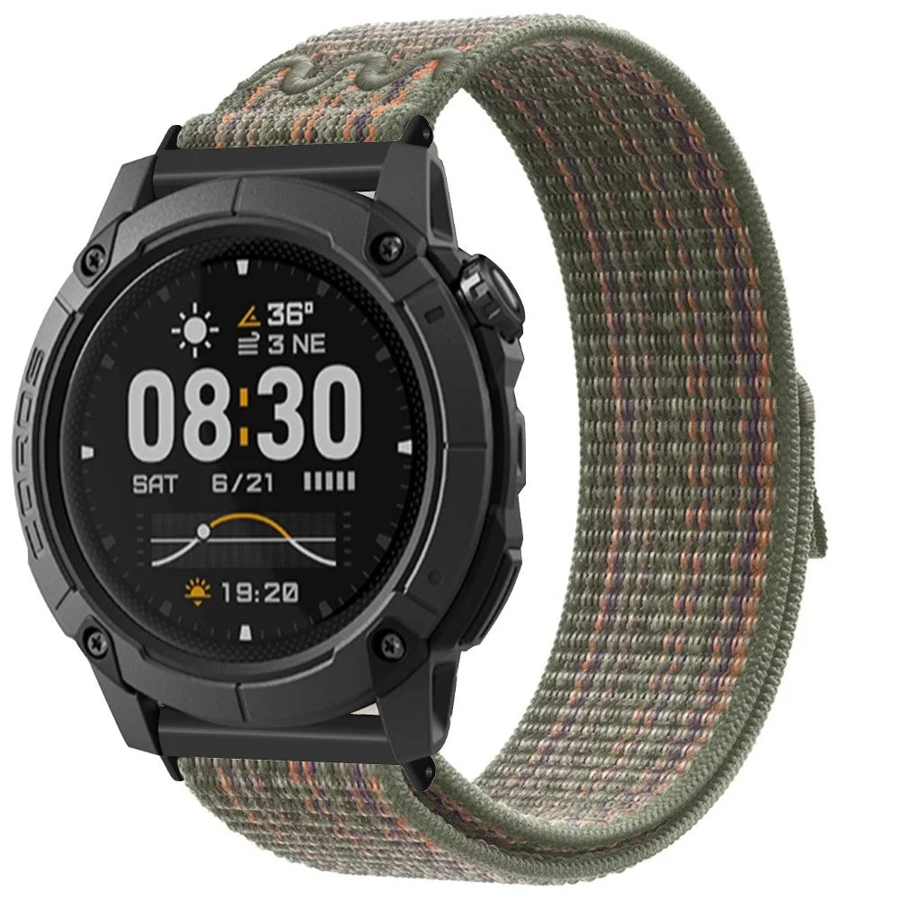 24mm Embroidered Nylon Strap for Coros Nomad / Suunto 9 / 7 / D5i Replacement Loop Watch Band - Dark Green Orange - 2