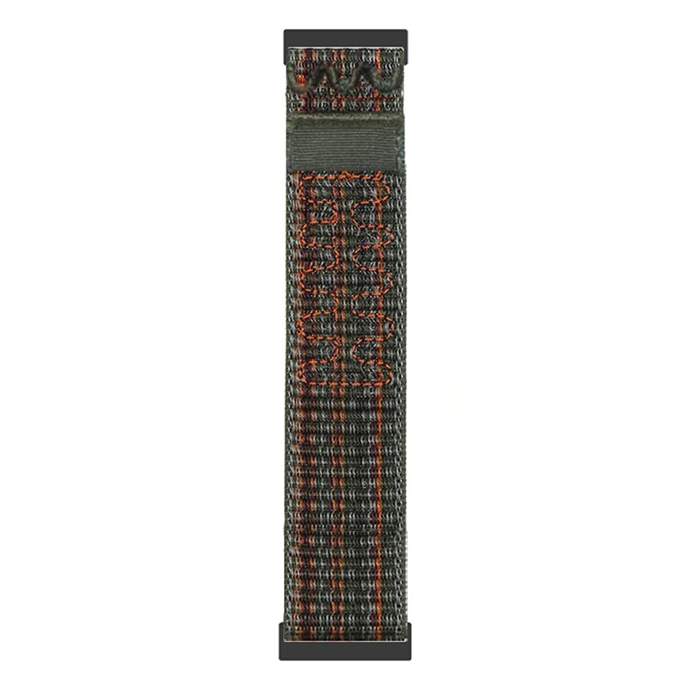 24mm Embroidered Nylon Strap for Coros Nomad / Suunto 9 / 7 / D5i Replacement Loop Watch Band - Dark Green Orange - 3