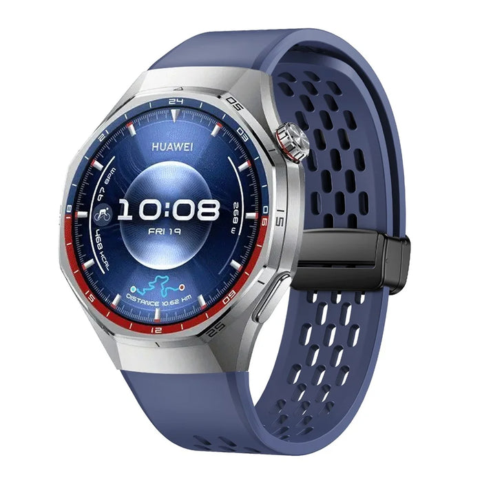 For Huawei Watch GT 6 Pro 46mm Magnetic Silicone Watch Band Solid Color Folding Clasp Adjustable Strap - Blue - 3