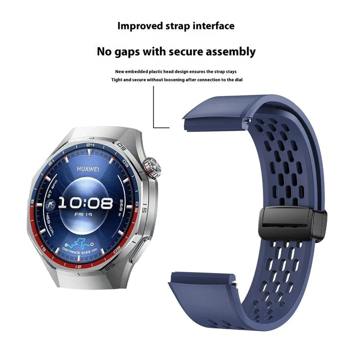 For Huawei Watch GT 6 Pro 46mm Magnetic Silicone Watch Band Solid Color Folding Clasp Adjustable Strap - Blue - 5