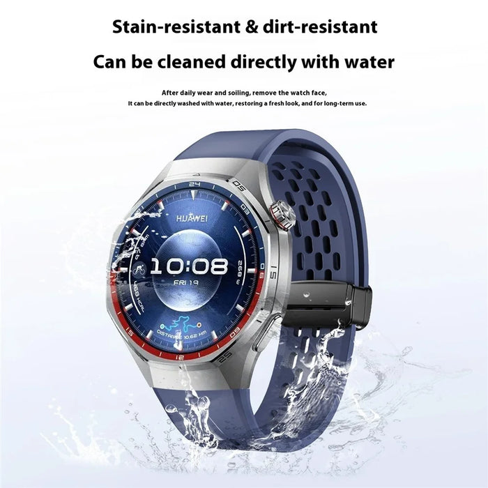 For Huawei Watch GT 6 Pro 46mm Magnetic Silicone Watch Band Solid Color Folding Clasp Adjustable Strap - Blue - 6