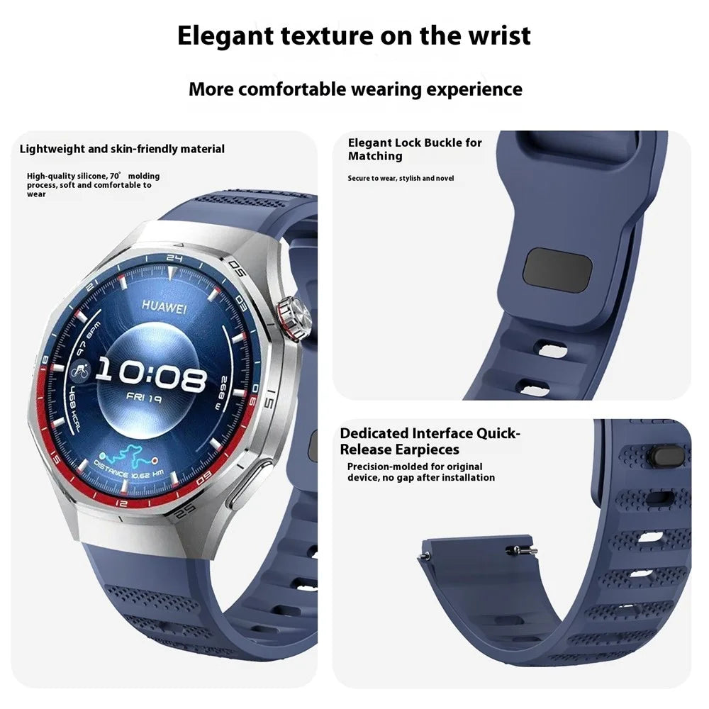 For Huawei Watch GT 6 Pro 46mm Textured Silicone Band Solid Color Reverse Buckle Watch Strap - Blue - 4