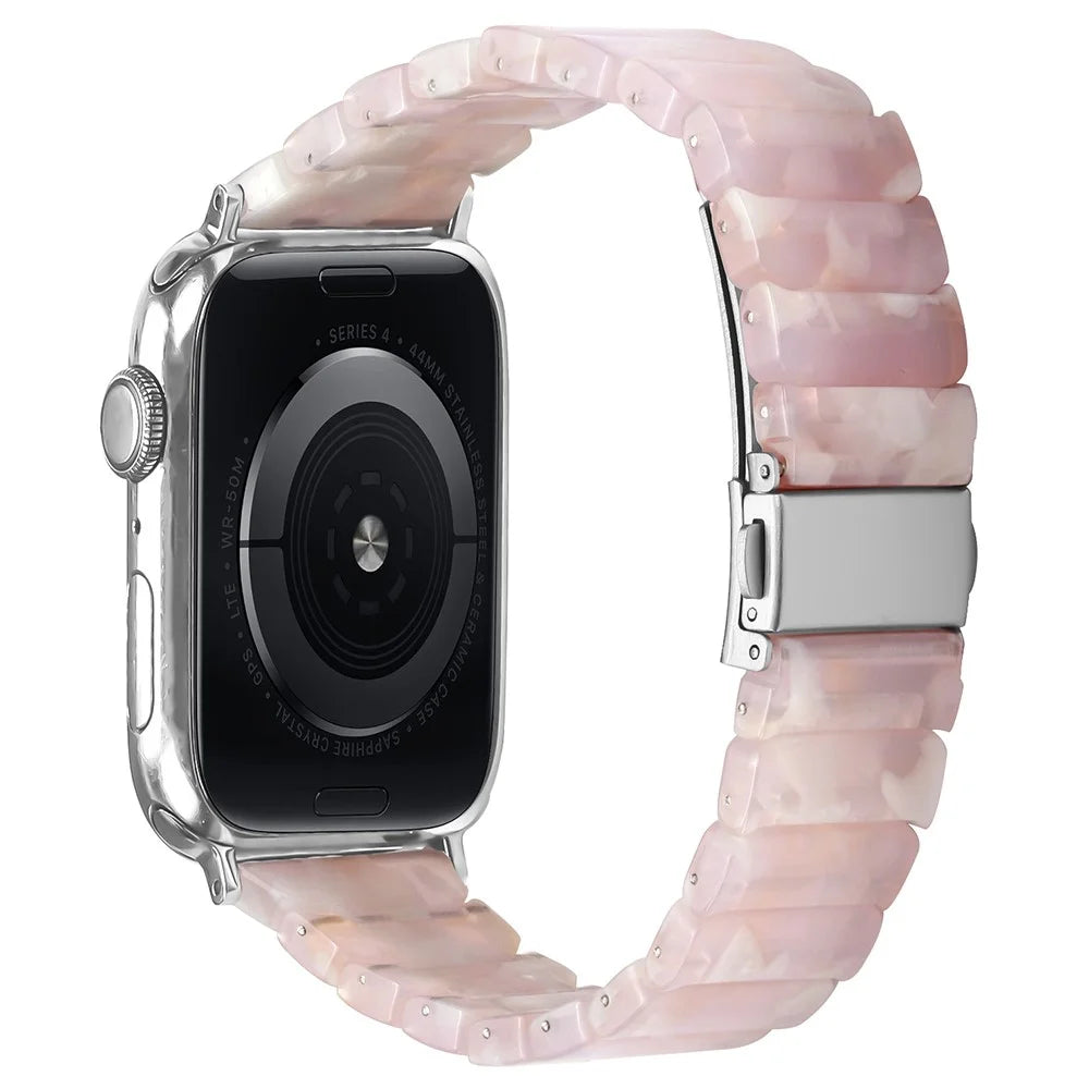 Watch Band For Apple Watch Series 11 10 42mm / 9 8 7 41mm / SE3 SE2 SE 6 5 4 40mm / 3 2 1 38mm , 1-Bead Acrylic Resin Waterproof Bracelet with Silver Buckle - Pink Brown - 1
