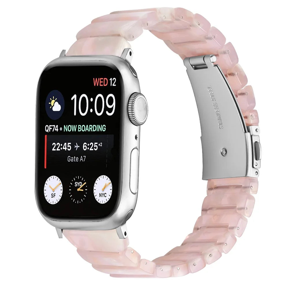 Watch Band For Apple Watch Series 11 10 42mm / 9 8 7 41mm / SE3 SE2 SE 6 5 4 40mm / 3 2 1 38mm , 1-Bead Acrylic Resin Waterproof Bracelet with Silver Buckle - Pink Brown - 2